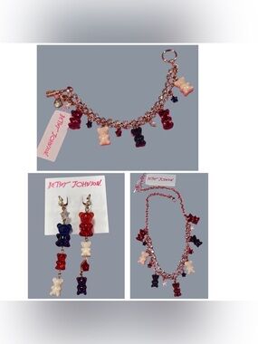 BETSEY JOHNSON SET RARE Red White Blue Gummy Bear Necklace Bracelet Earrings NWT